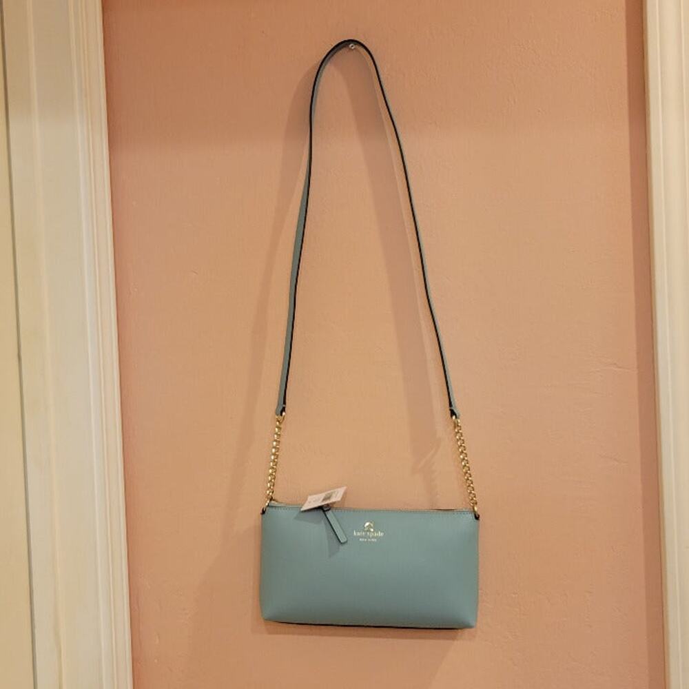 Kate Spade Declan Chain Crossbody Seaside Blue Smooth Leather handbag. New